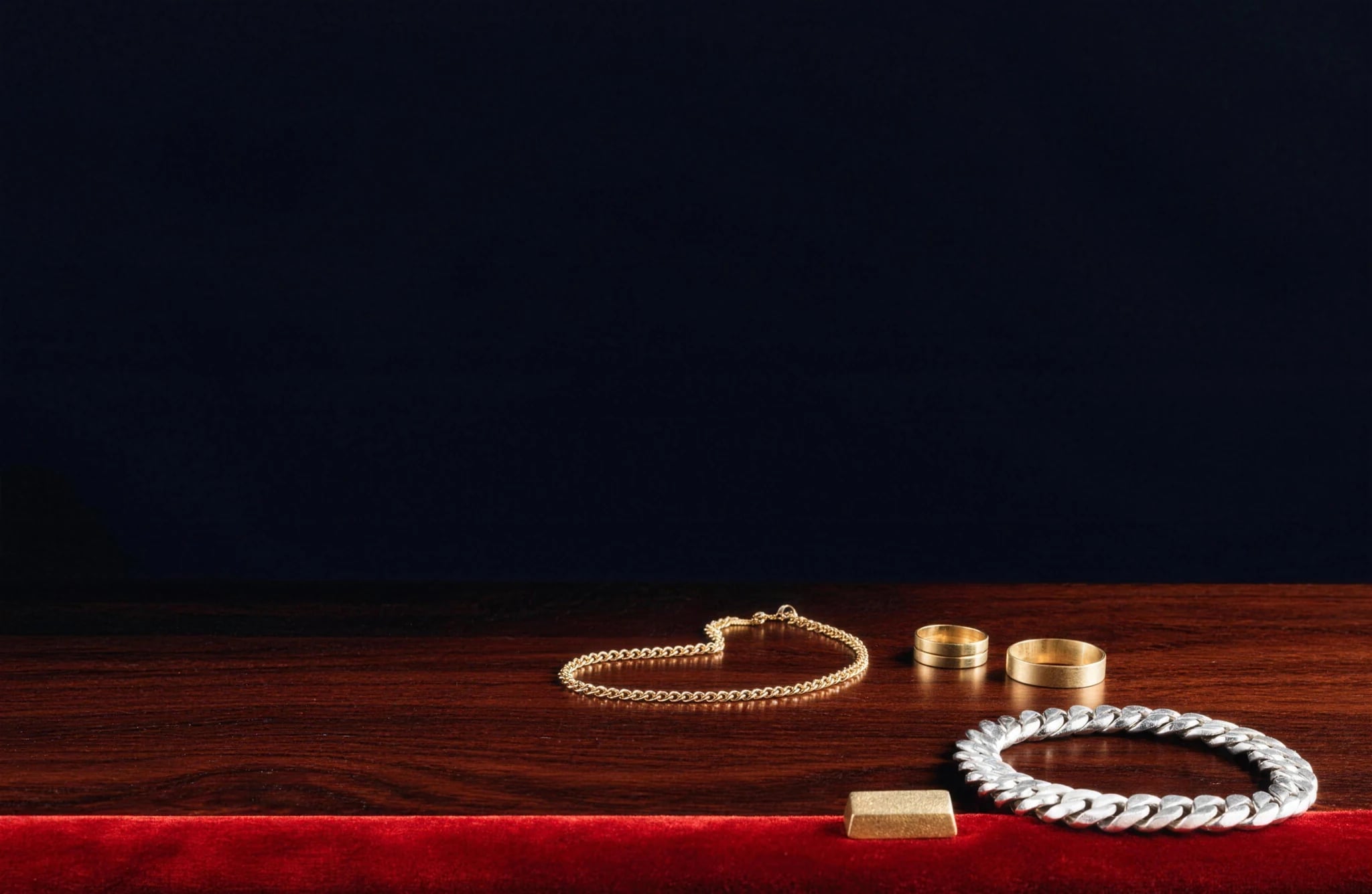 Gold and silver pieces on a valuation counter