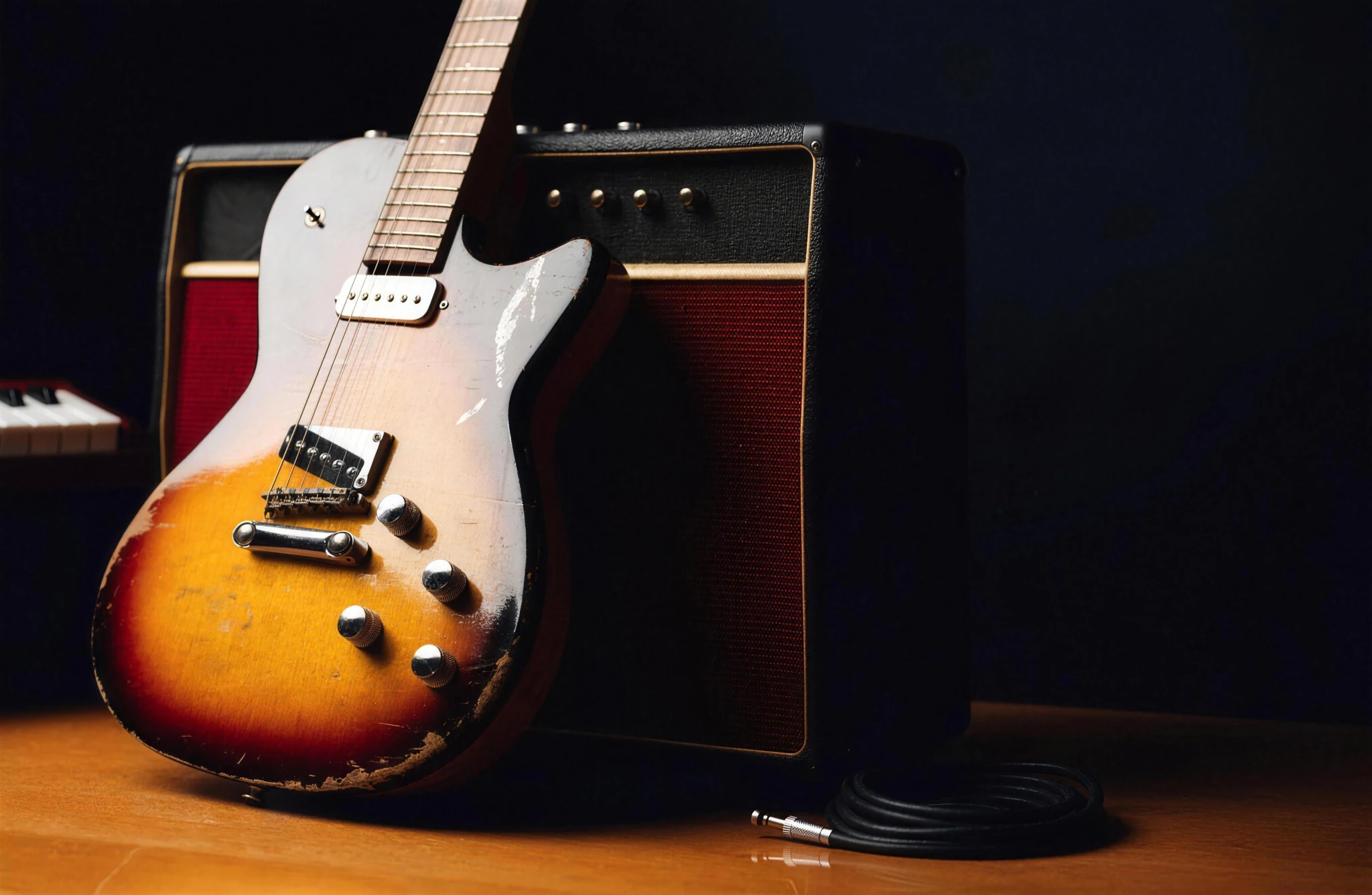 Electric guitar and music equipment ready for assessment